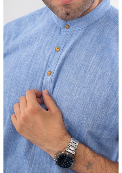 Fitmens Slim Fit Uzun Kol Hakim Yaka Yarım Patlı Hediye Kutulu Erkek Gömlek - Mavi modelleri