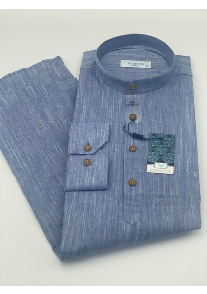 Fitmens Slim Fit Uzun Kol Hakim Yaka Yarım Patlı Hediye Kutulu Erkek Gömlek - Mavi indirimleri
