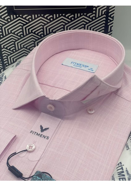Fitmens Klasik Uzun Kol Keten Yaka Düğmeli Hediye Kutulu Erkek Gömlek - Pembe modelleri