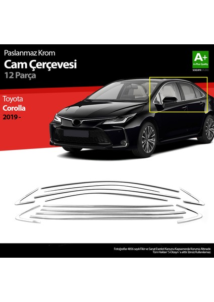 Toyota Corolla Krom Cam Çerçevesi 12 Prç. 2019 Üzeri