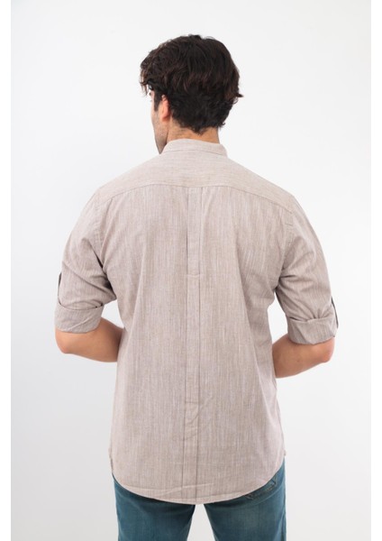 Fitmens Slim Fit Uzun Kol Hakim Yaka Yarım Patlı Hediye Kutulu Erkek Gömlek - Kahverengi fırsatları
