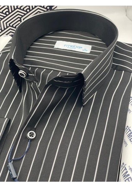 Fitmens Klasik Uzun Kol Premium Çizgili T.1336 Gömlek - Siyah fiyatları