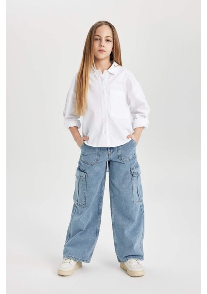 Kız Çocuk Oversize Geniş Kalıp Oxford Uzun Kollu Gömlek C0458A824SP fiyatları