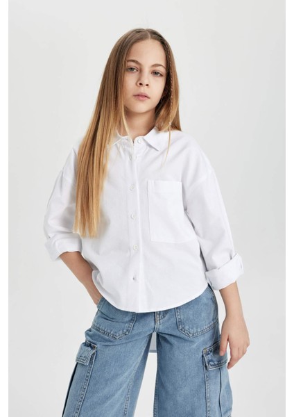 Kız Çocuk Oversize Geniş Kalıp Oxford Uzun Kollu Gömlek C0458A824SP modelleri