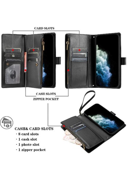 Onur Için Kılıf 90 Akıllı 5g Kart Yuvaları Cüzdan Fermuar Çanta Kapak Pu Folio (Yurt Dışından)