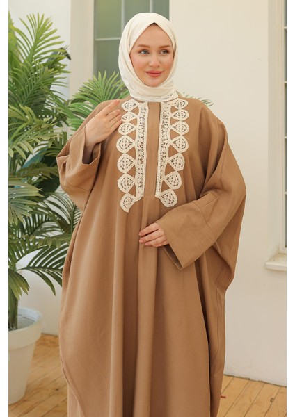 ARMİNE TREND Dantel Desenli Salaş Kesim Tunik Camel 24YT463