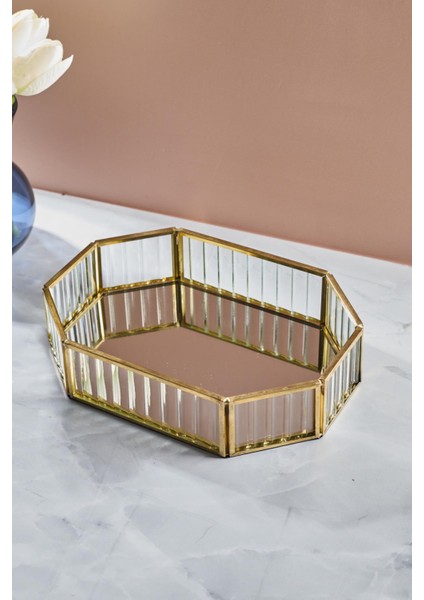 Gio Sekizgen Cam Sunumluk Tepsi Küçük Boy