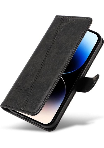 IPhone 14 Için Filp Durumda Pro Max Kredi Kartı Yuvası ile Preslenmiş Pu Deri (Yurt Dışından)