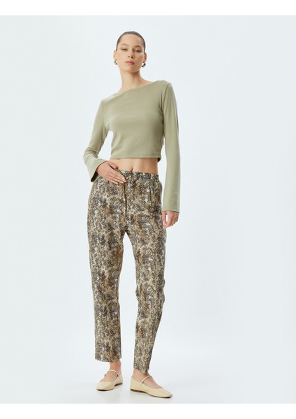 Havuç Pantolon Viskon Yılan Derisi Görünümlü Beli Bağcıklı