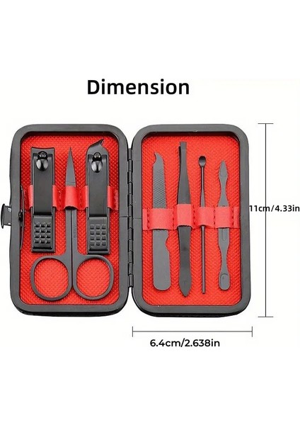 Mat Siyah 7 Parça Özel Tırnak Bakım Seti Kaş Makası ,cımbız, Tırnak Makası Seti Model4