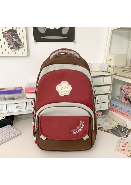 Kızların Okul Çantaları, Retro Kontrast Renkli Ortaokul Öğrenci Sırt Çantaları, Kolej Tarzı Büyük Kapasiteli Gündelik Sırt Çantaları (Yurt Dışından)