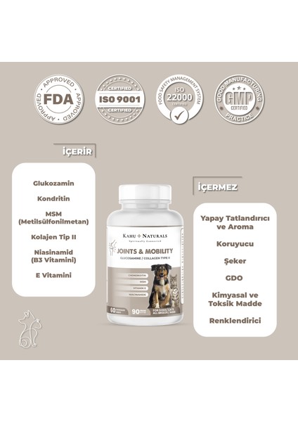 Joints&mobility, Glukozamin, Kondritin, Msm, Kolajen, Kedi ve Köpek, 60 Tablet