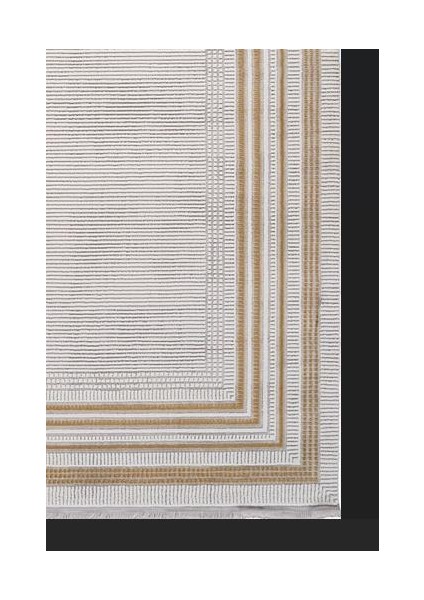 Karizma 02792J Gold Krem Çerçeveli Çizgili Halı modelleri