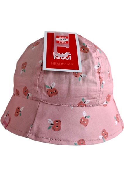 Kitti 4-8 Yaş Kız Çocuk Pembe Renk Desenli Yazlık Maksi Şapka