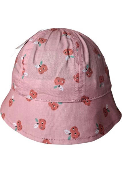 Kitti 4-8 Yaş Kız Çocuk Pembe Renk Desenli Yazlık Maksi Şapka