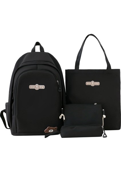 2024 Yeni Büyük Kapasiteli Düz Renkli Sırt Çantası, Modaya Uygun Dört Parçalı Öğrenci Seti, Basit Sırt Çantası (Yurt Dışından)