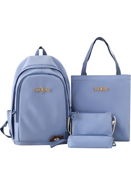 2024 Yeni Büyük Kapasiteli Düz Renkli Sırt Çantası, Modaya Uygun Dört Parçalı Öğrenci Seti, Basit Sırt Çantası (Yurt Dışından)