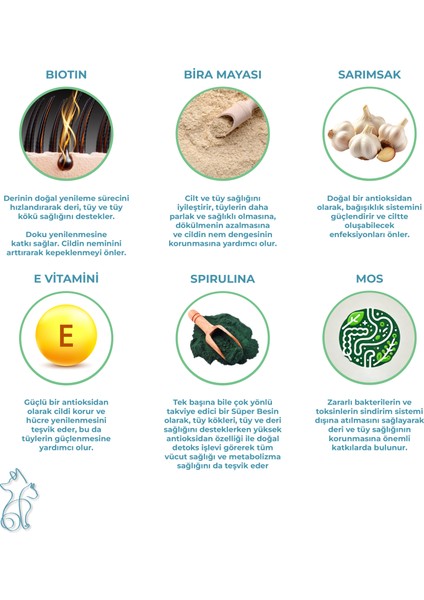 Skin&coat, Deri ve Tüy Sağlığı Takviye, Bira Mayası, Sarımsak, Mos, Spirulina, 60 Tablet modelleri
