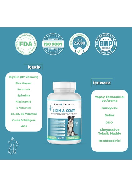Skin&coat, Deri ve Tüy Sağlığı Takviye, Bira Mayası, Sarımsak, Mos, Spirulina, 60 Tablet fırsatları