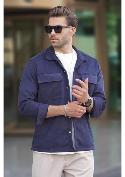 Lacivert Cep Detaylı Gömlek Ceket 6748 modelleri
