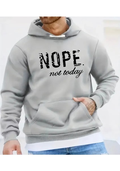 Büyük Beden Özel Tasarım Kapüşonlu Nope Baskılı Oversize Modern Battal Erkek Sweatshırt