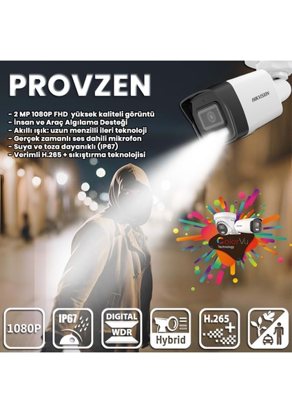 Hıkvısıon İp 10 Kameralı Set 1080P Colorvu Mikrofonlu