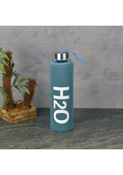 H2O Kılıflı Cam Matara - Mavi - 600 ml