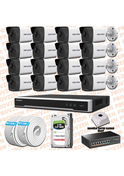 Hıkvısıon 16 Kameralı İp Kamera Seti 4Mp 1440P Mikrofonlu