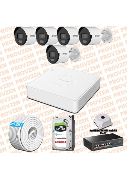Hıkvısıon 5 Kamera İp Set 7/24 Renkli Colorvu Mikrofonlu