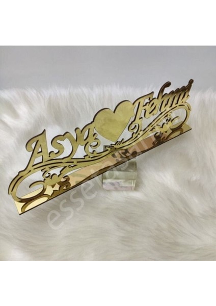 Nişan Masası Üzerine Isimlik Yatay 40X16 Gold/gümüş