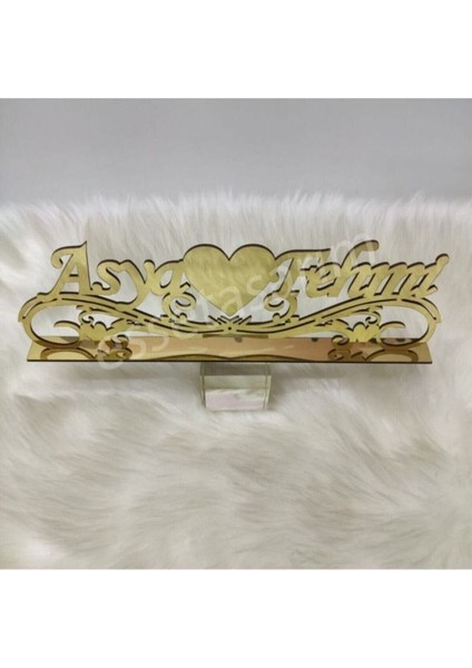 Nişan Masası Üzerine Isimlik Yatay 40X16 Gold/gümüş