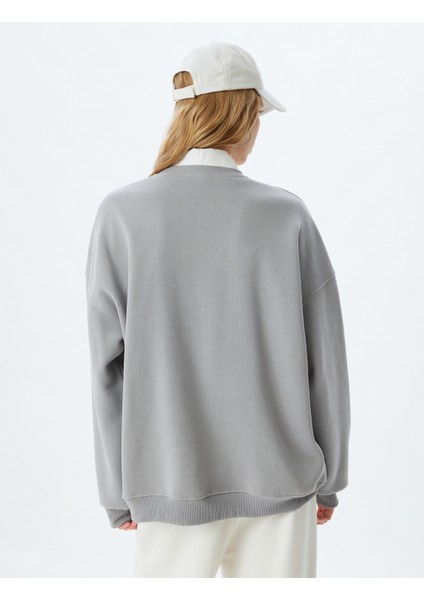 Bisiklet Yaka Sweatshirt Oversize Kolej Baskılı Uzun Kollu Şardonlu fırsatları