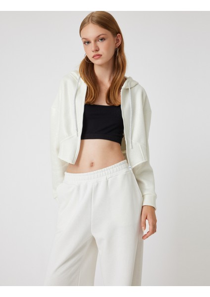 Crop Sweatshirt Kapüşonlu Fermuarlı Korse Görünümlü