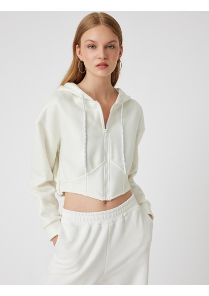 Crop Sweatshirt Kapüşonlu Fermuarlı Korse Görünümlü modelleri