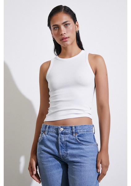 Bisiklet Yaka Top Beyaz
