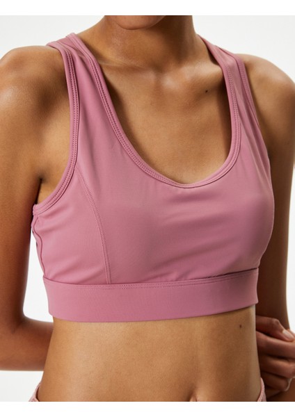 Sporcu Sütyeni U Yaka Kaplı Tül Detaylı Slim Fit