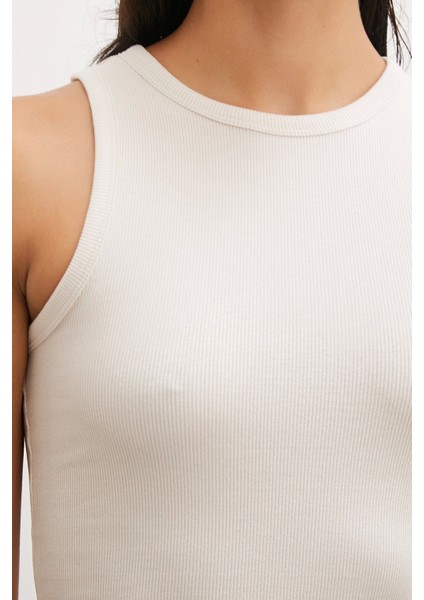 Bisiklet Yaka Top Bej