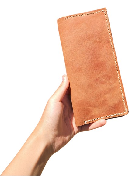 Hestia Model El Yapımı Unisex Vintage %100 El Dikişi Hakiki Taba Crazy Deri Cüzdan Kartlık