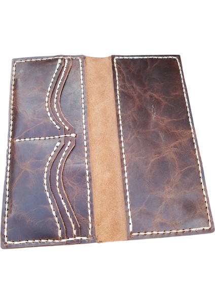Hestia Model El Yapımı Vintage Unisex %100 El Dikişi Hakiki Efektli Kahve Crazy Deri Cüzdan Kartlık modelleri