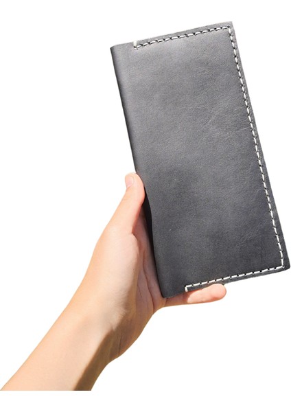 Hestia Model El Yapımı Vintage Unisex SIYAH%100 El Dikişi Hakiki Taba Crazy Deri Cüzdan Kartlık