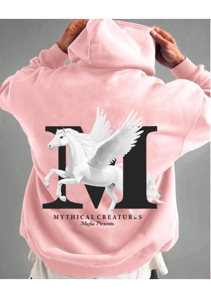 Büyük Beden Özel Tasarım Kapüşonlu M Beyaz Özgür At Sırt Baskılı Modern Erkek Battal Sweatshırt