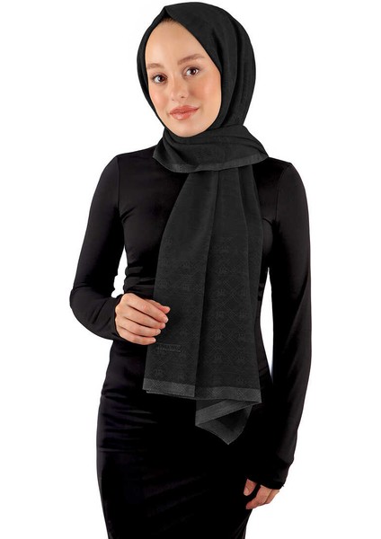 Siyah Monogram Desen Ipek Pamuk Şal