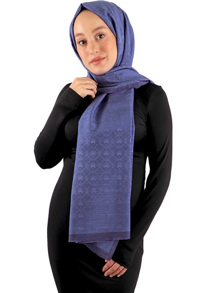 Indigo Monogram Desen Ipek Pamuk Şal