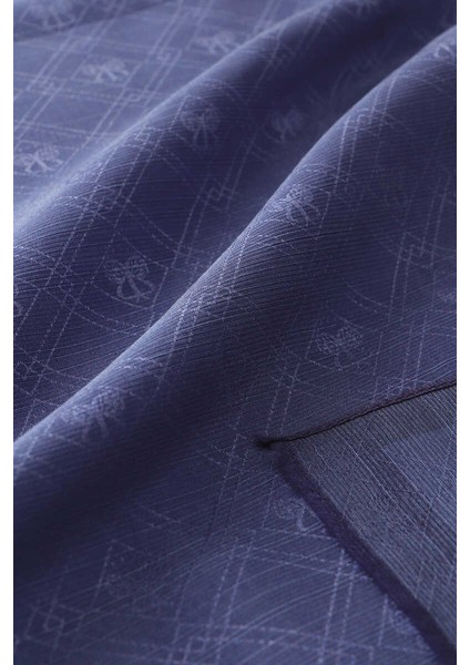 Indigo Monogram Desen Ipek Pamuk Şal