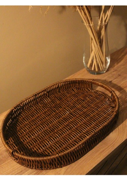 Geniş Hasır Rattan Sunum Tepsi Organizer Oval fiyatları