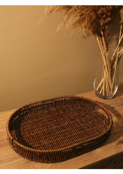 Geniş Hasır Rattan Sunum Tepsi Organizer Oval modelleri