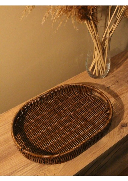 Geniş Hasır Rattan Sunum Tepsi Organizer Oval fırsatları