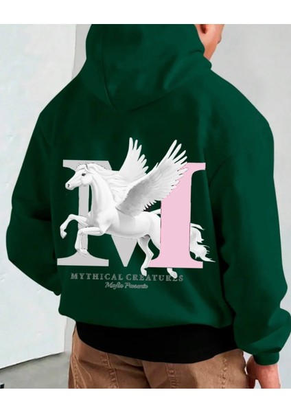 Büyük Beden Özel Tasarım Kapüşonlu M Beyaz Özgür At Sırt Baskılı Modern Battal Erkek Sweatshırt