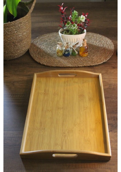Bambu Dikdörtgen Kulplu Sunum Tepsi 40X30CM