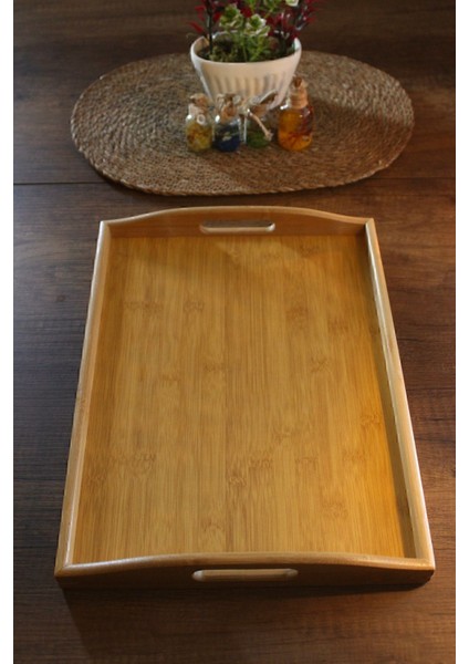 Bambu Dikdörtgen Kulplu Sunum Tepsi 40X30CM